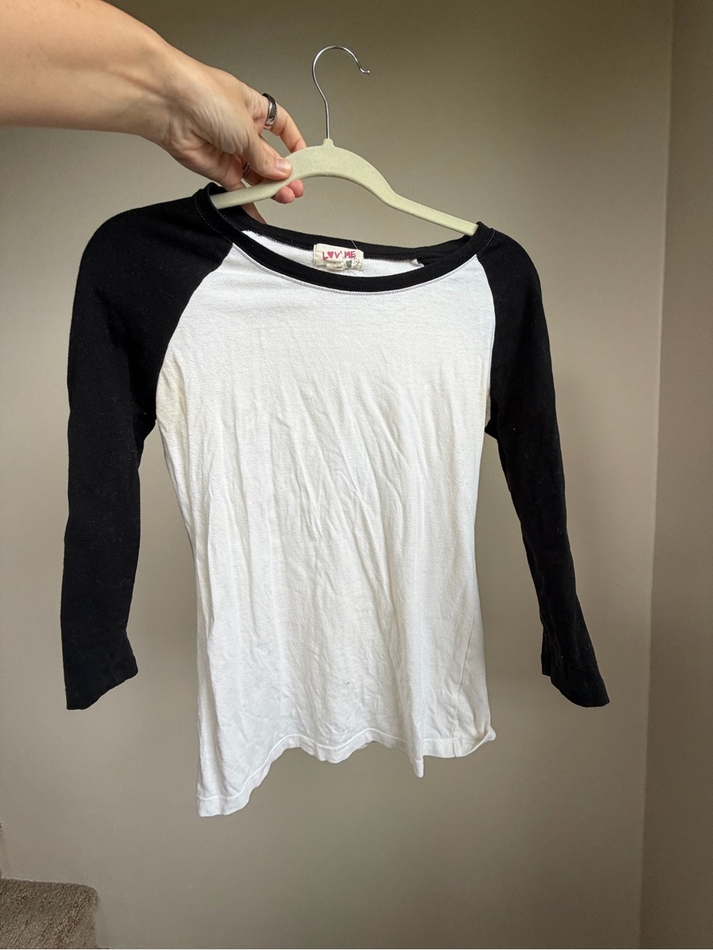 Women's Black & White Raglan Long Sleeve Tee